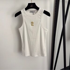 Elegant White Tank Top with Gold Keyhole Accent